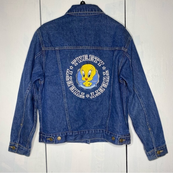 Y2K Looney tunes Tweety denim embroidered jacket size S - Picture 1 of 10